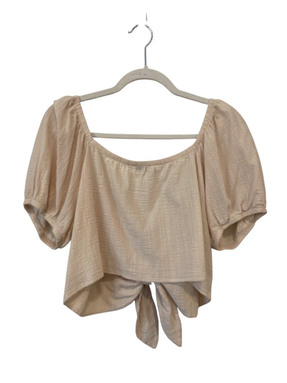 NLT Crop Top 3XL Textured Tie Front Short Sleeve Plus Beige Neutral Summer Wear